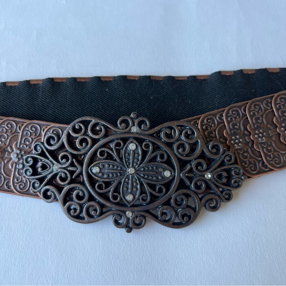Vintage Ornate Bronze Metal Western Elastic Statement Belt - Picture 1 of 6